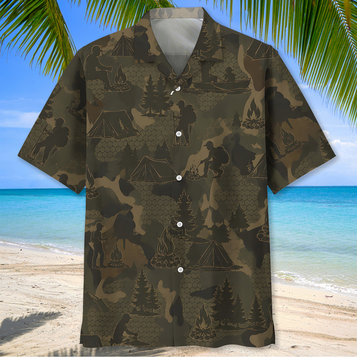 Camper Camping Camouflage Hawaiian Shirt