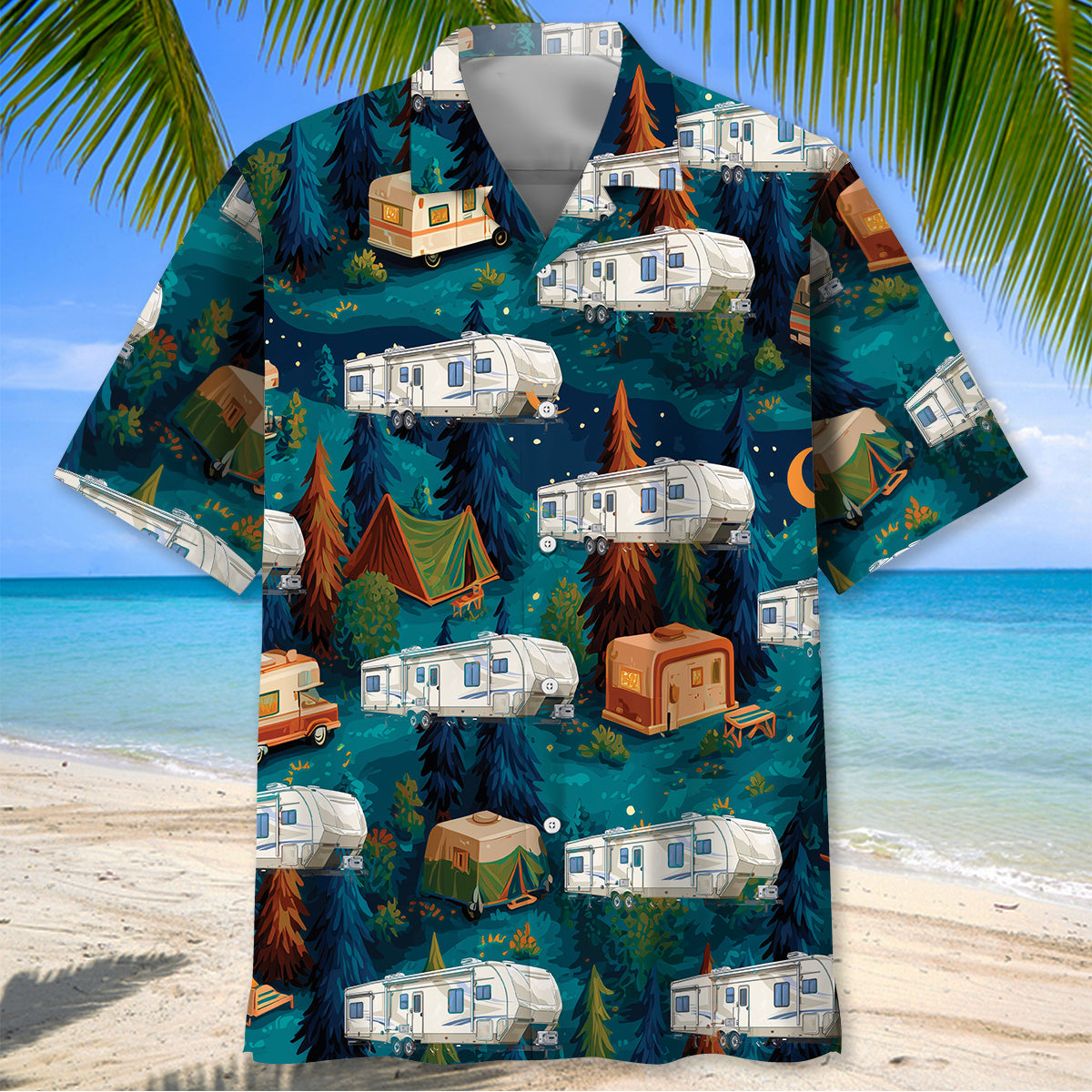 Night Forest Fiffth-Wheel Trailer Hawaiian Shirt