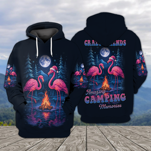 Crazy Friends Camping Memories Flamingo Christmas All Over Print Shirt