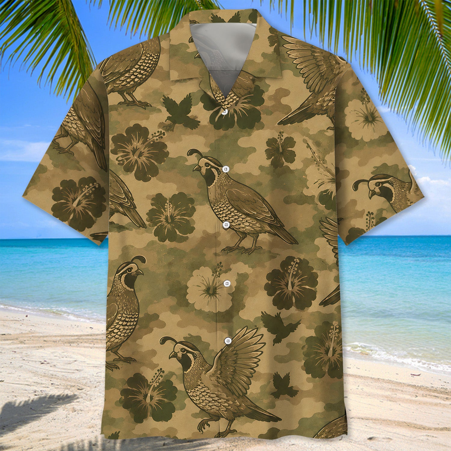 Quail Hibiscus Camouflage Hawaiian Shirt