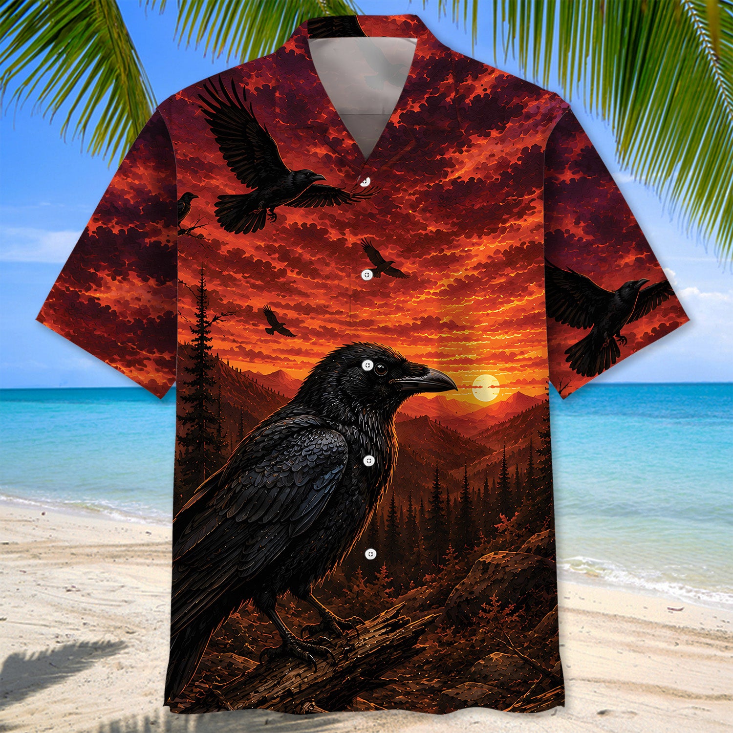 Crow Hunting Burnt Sky Hawaiian Shirt