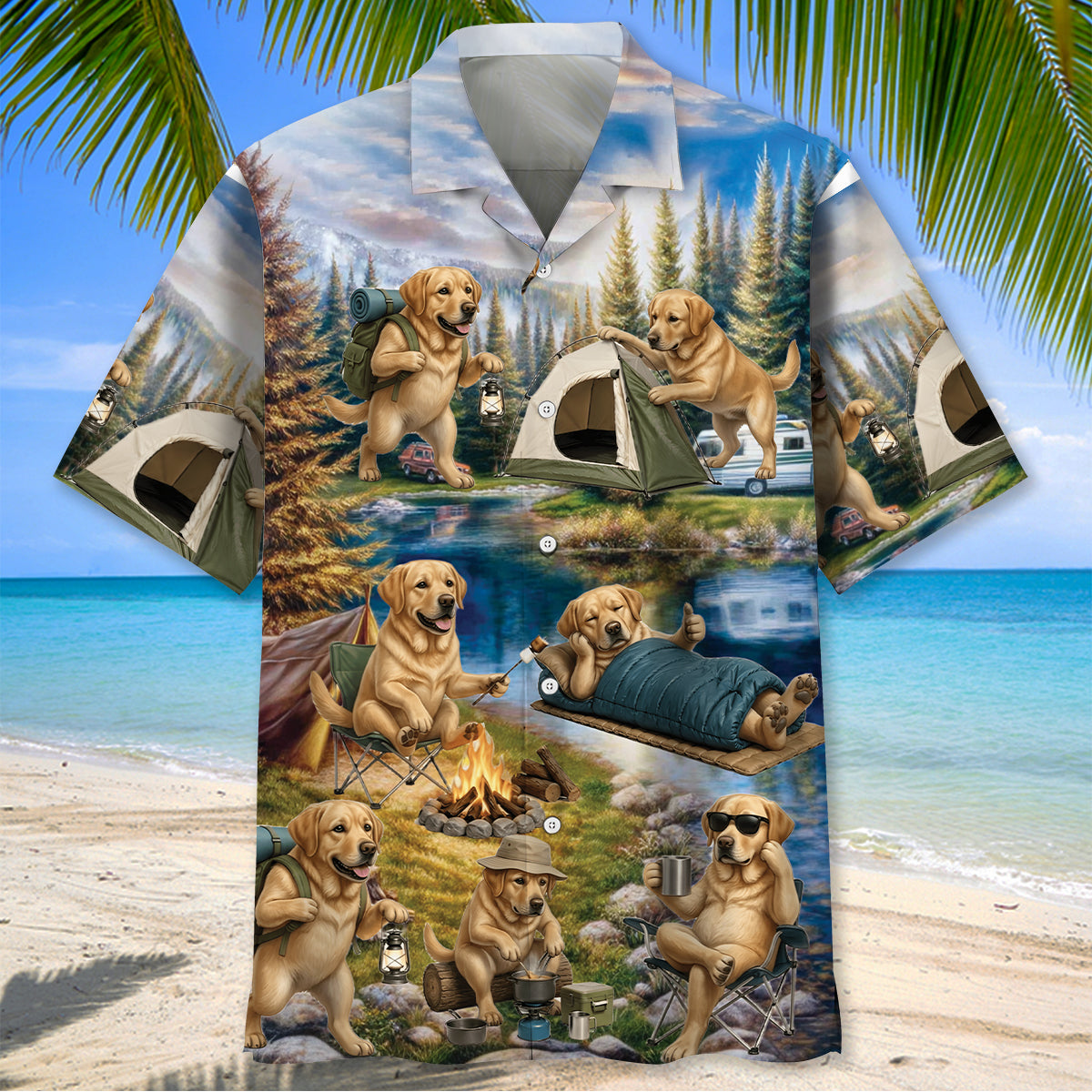 Labrador Retriever Dog Funny Camping Hawaiian Shirt
