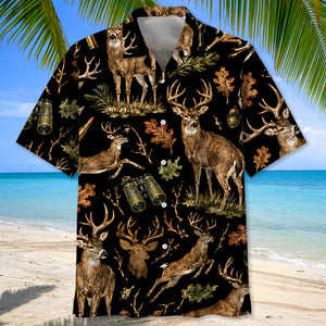 Deer Hunting Retro Black Hawaiian Shirt