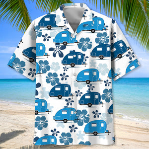 Teardrop Trailer Hibiscus Blue Hawaiian Shirt