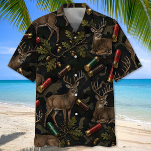 Vintage Deer Hunting Camouflage Black Hawaiian Shirt
