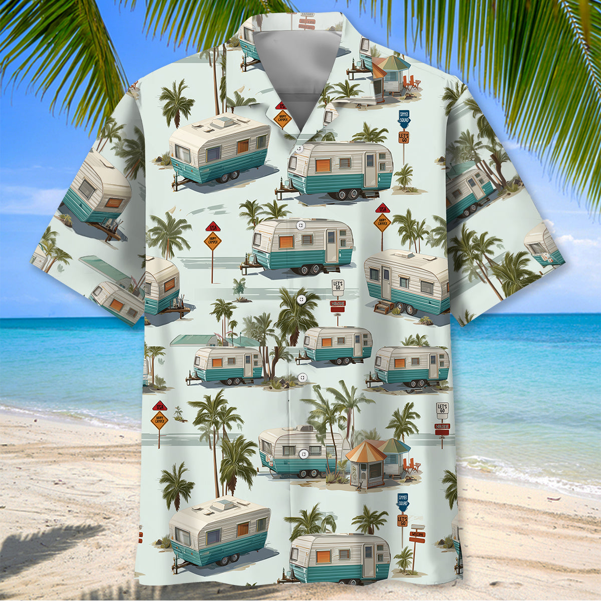 Vintage Fiffth-Wheel Trailer Hawaiian Shirt