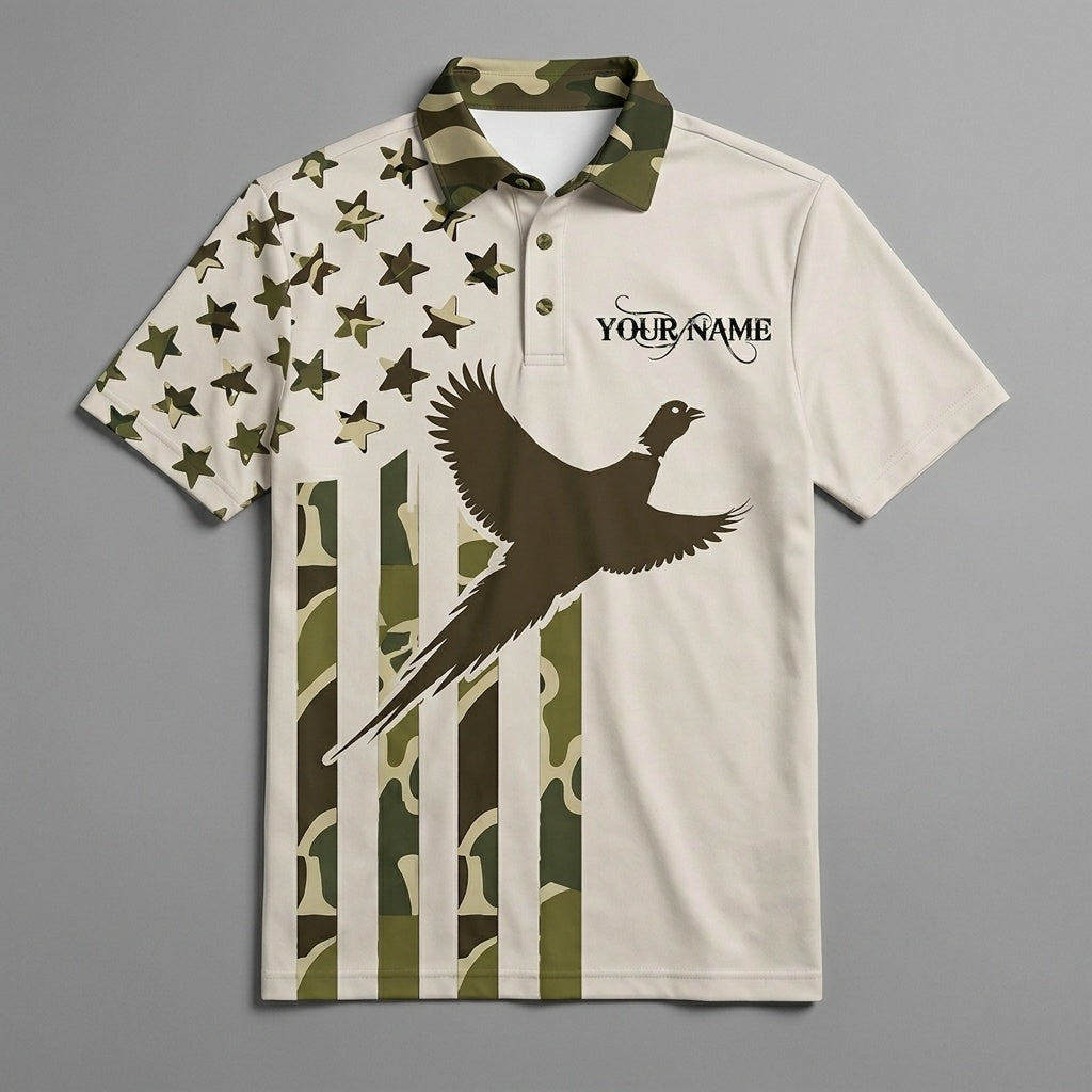 Custom Name Pheasant Hunting Camouflage Style Men Polo Shirt