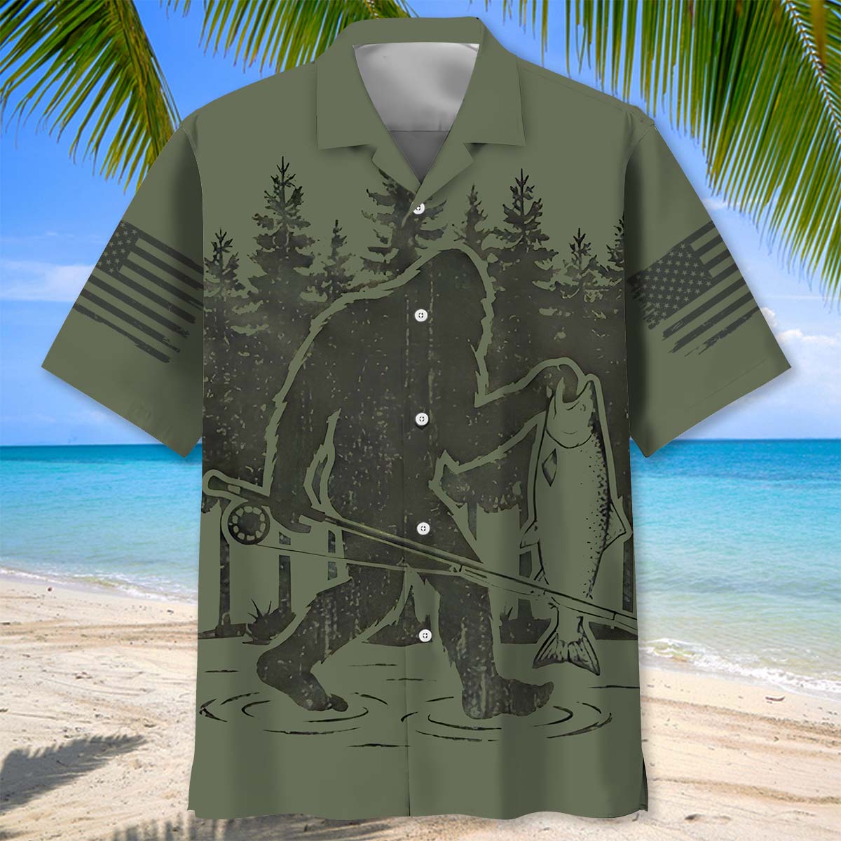 Bigfoot Fishing Funy Fisher Man Hawaiian Shirt