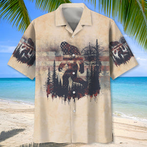 Vintage Bigfoot Not All Who Wander Are Lost Compass USA Hawaiian Shirt