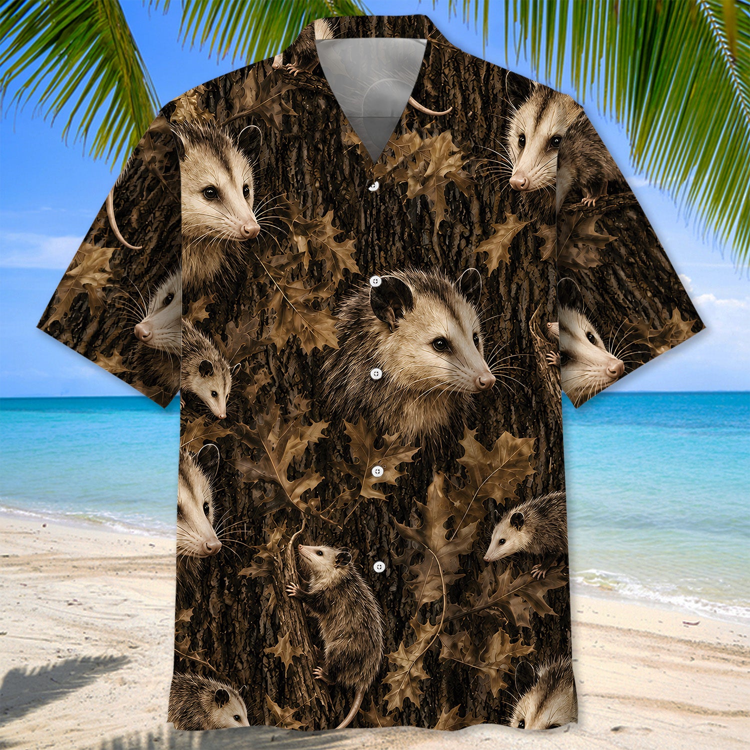 Vintage Opossum Art Camo Hawaiian Shirt