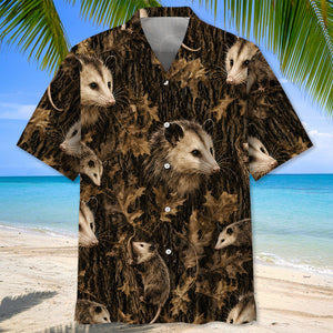 Vintage Opossum Art Camo Hawaiian Shirt