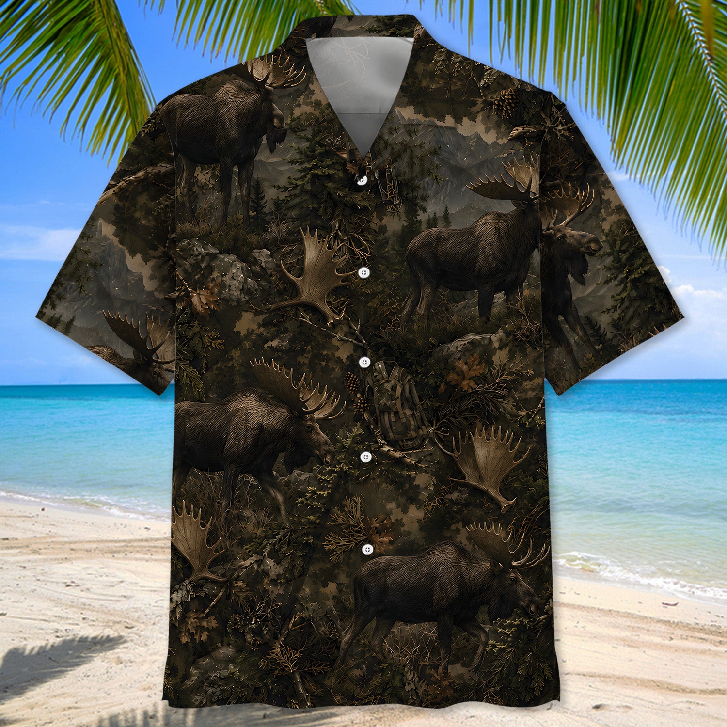 Moose Hunting Forest Hawaiian Shirt