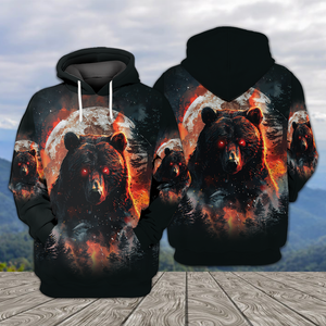 Fire Bear Adventure Dark Night Forest All Over Print Shirt