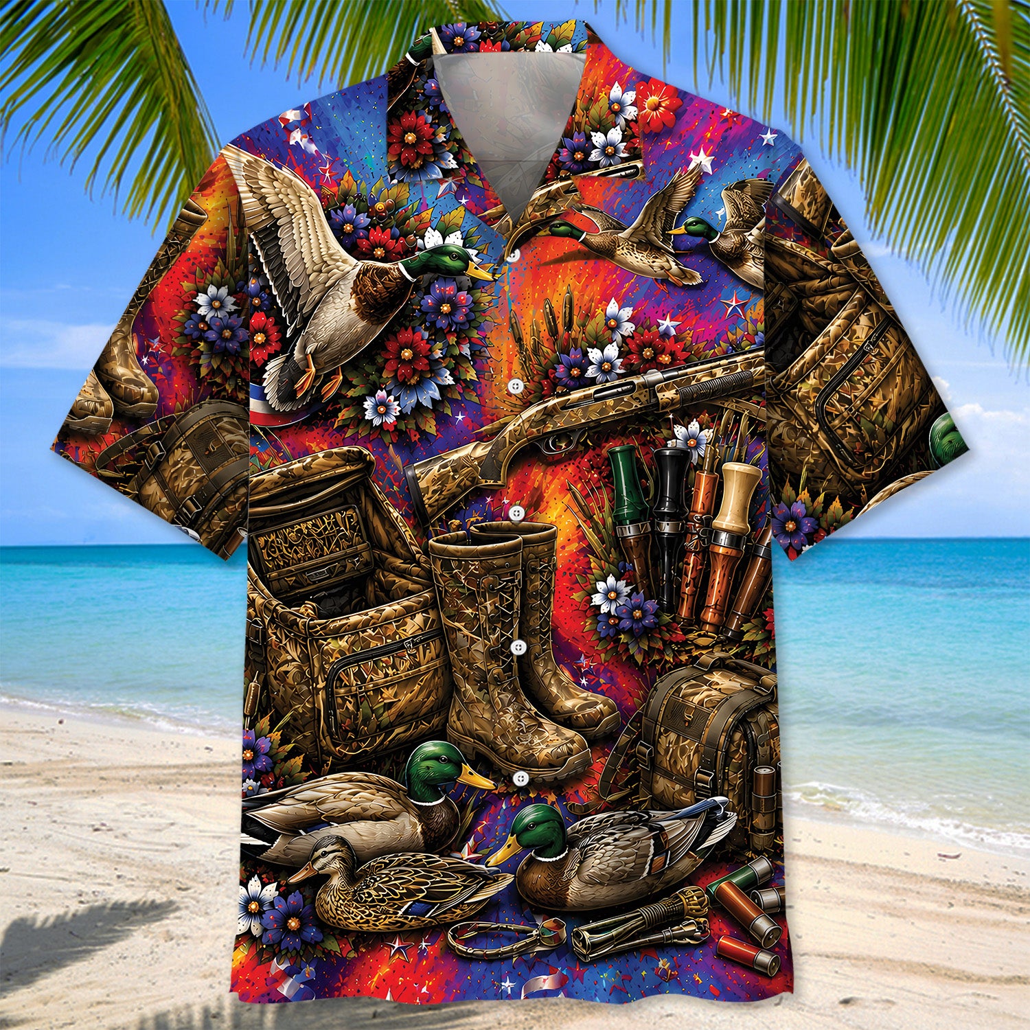 Colorful Duck Hunting Vintage Art Hawaiian Shirt
