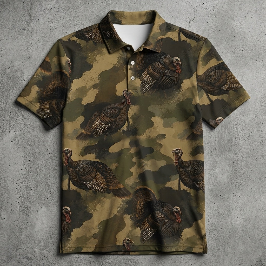 Wild Turkey Camouflage Graphic Pattern Men Polo Shirt