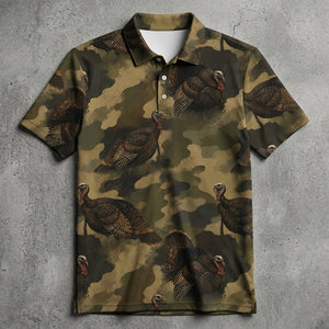 Wild Turkey Camouflage Graphic Pattern Men Polo Shirt