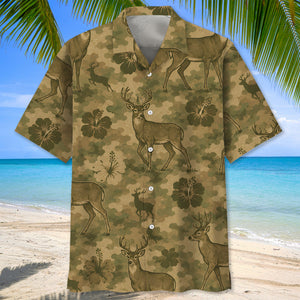 Deer Hibiscus Camouflage Hawaiian Shirt
