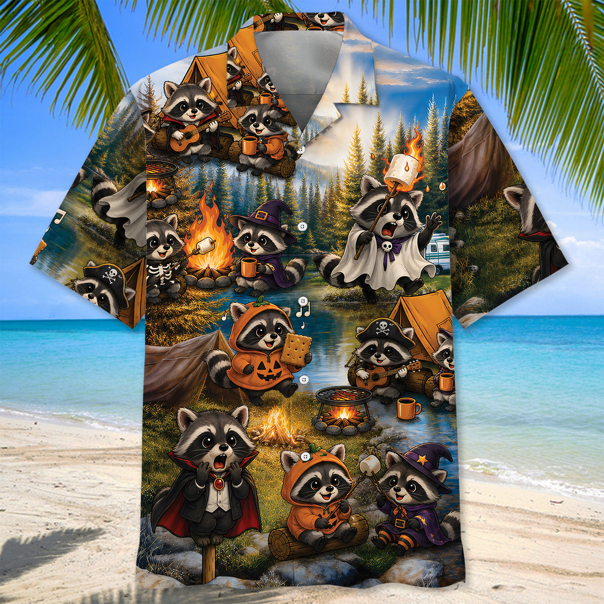 Vintage Raccoon Camping Hawaiian Shirt