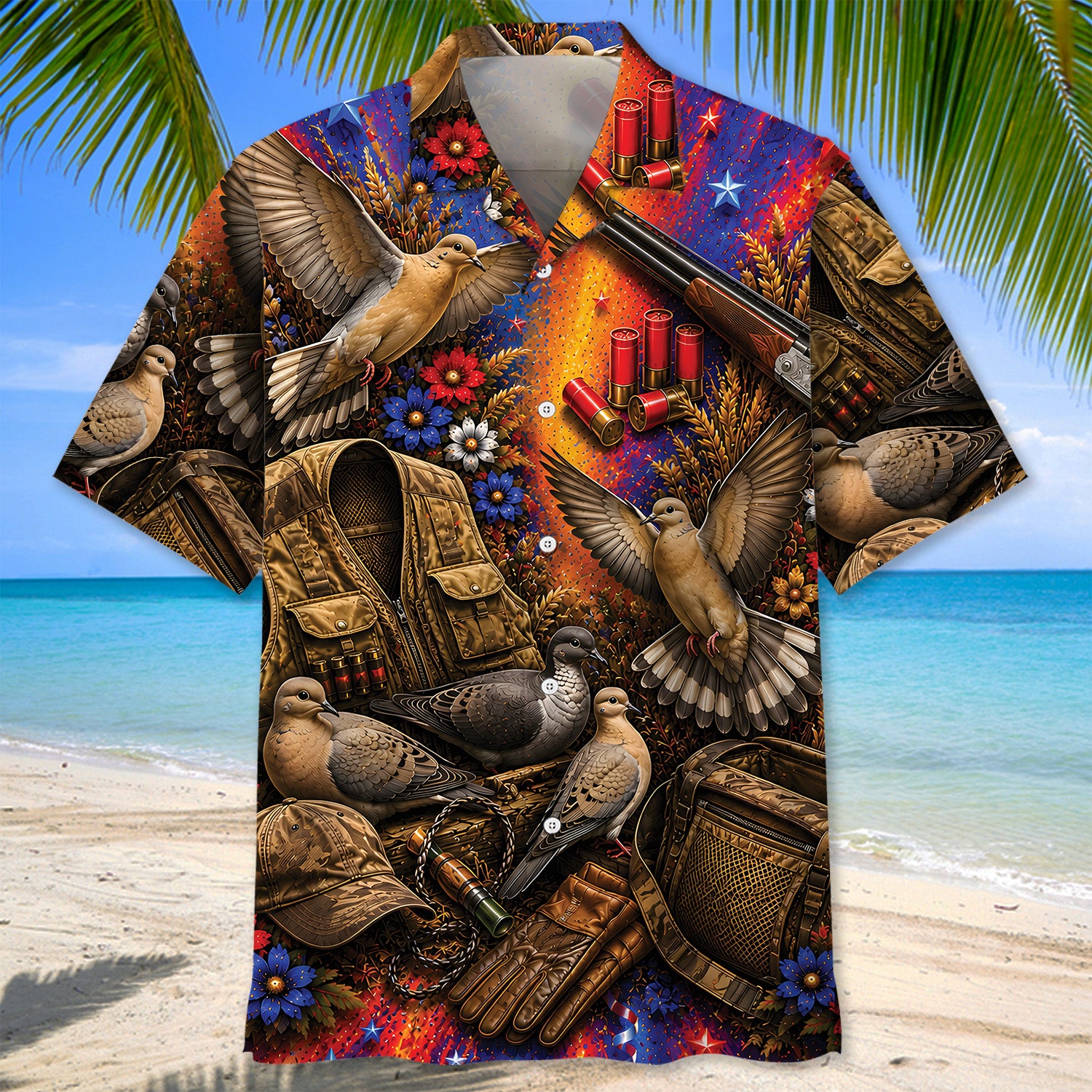 Colorful Dove Hunting Vintage Art Hawaiian Shirt