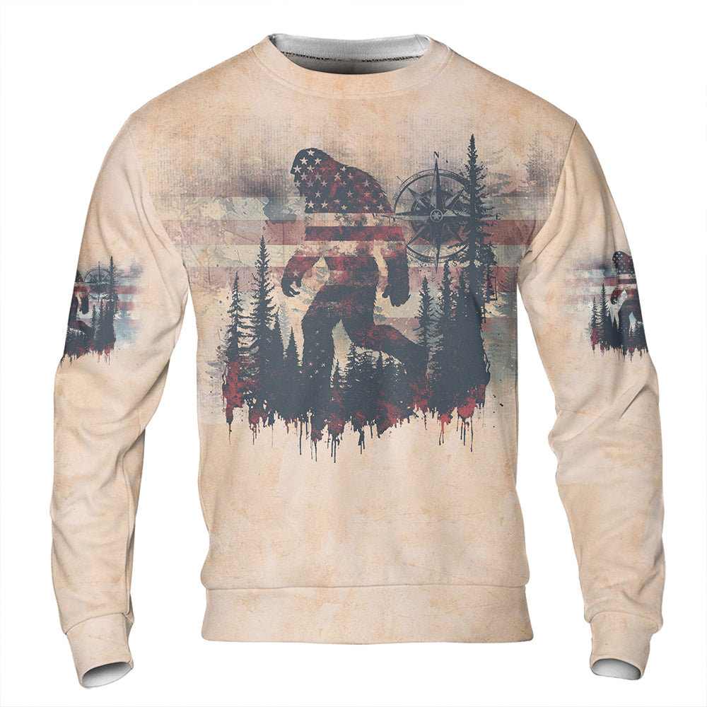 Vintage Bigfoot Not All Who Wander Are Lost Compass USA All Over Print Shirt