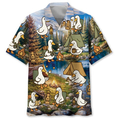 Funny Cute Goose Camping Hawaiian Shirt