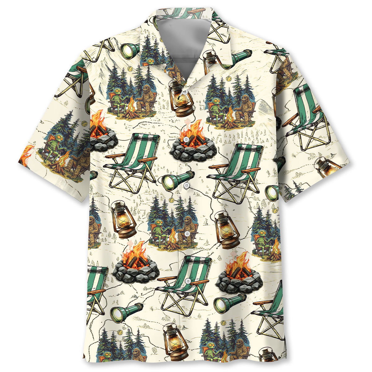 Alien And Bigfoot Camping Hawaiian Shirt