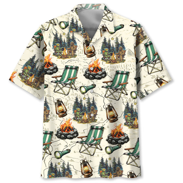 Alien And Bigfoot Camping Hawaiian Shirt
