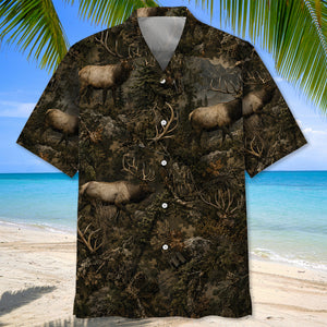 Elk Hunting Forest Camouflage Hawaiian Shirt
