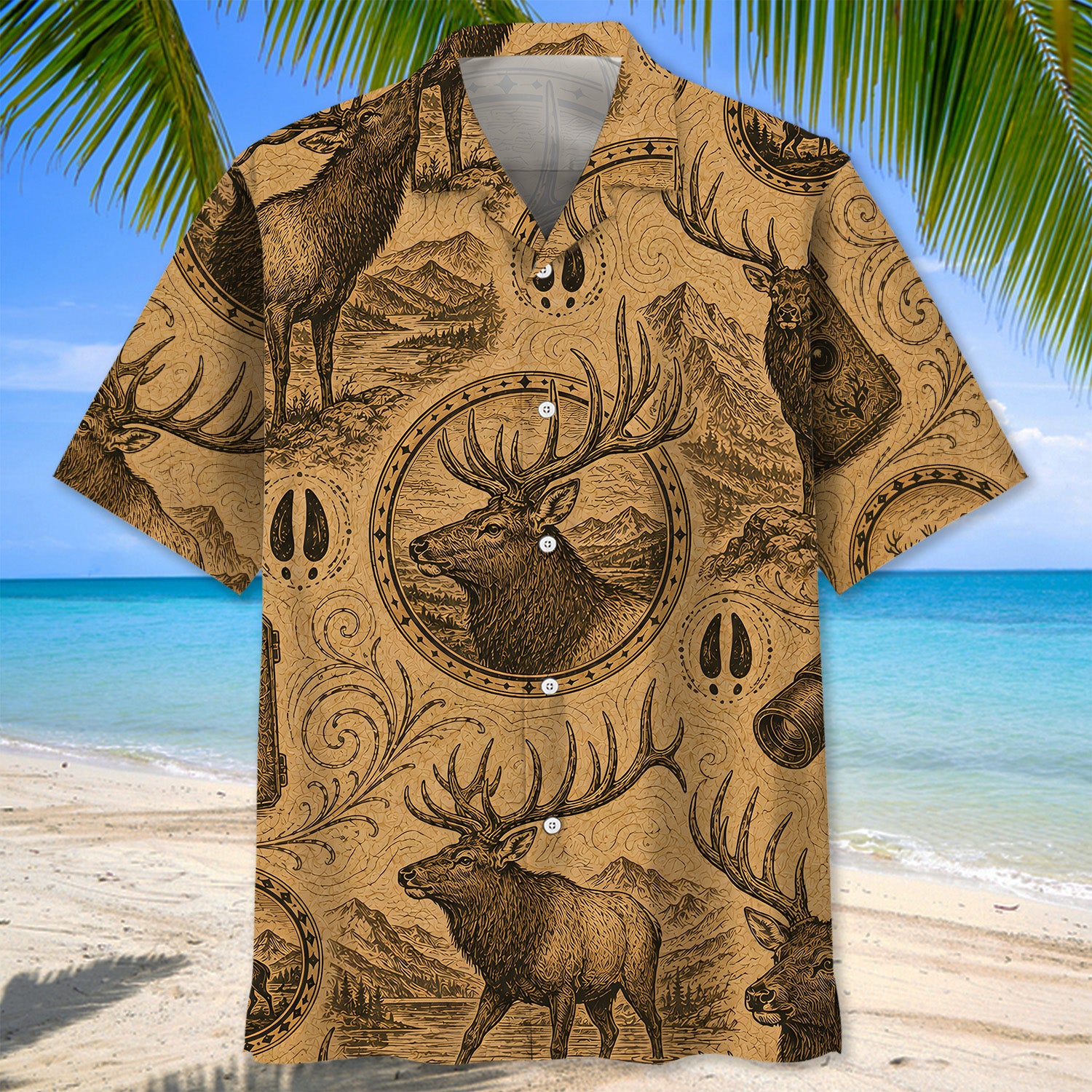 Elk Hunting Vintage Artwork Hawaiian Shirt