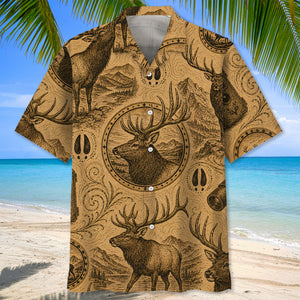 Elk Hunting Vintage Artwork Hawaiian Shirt