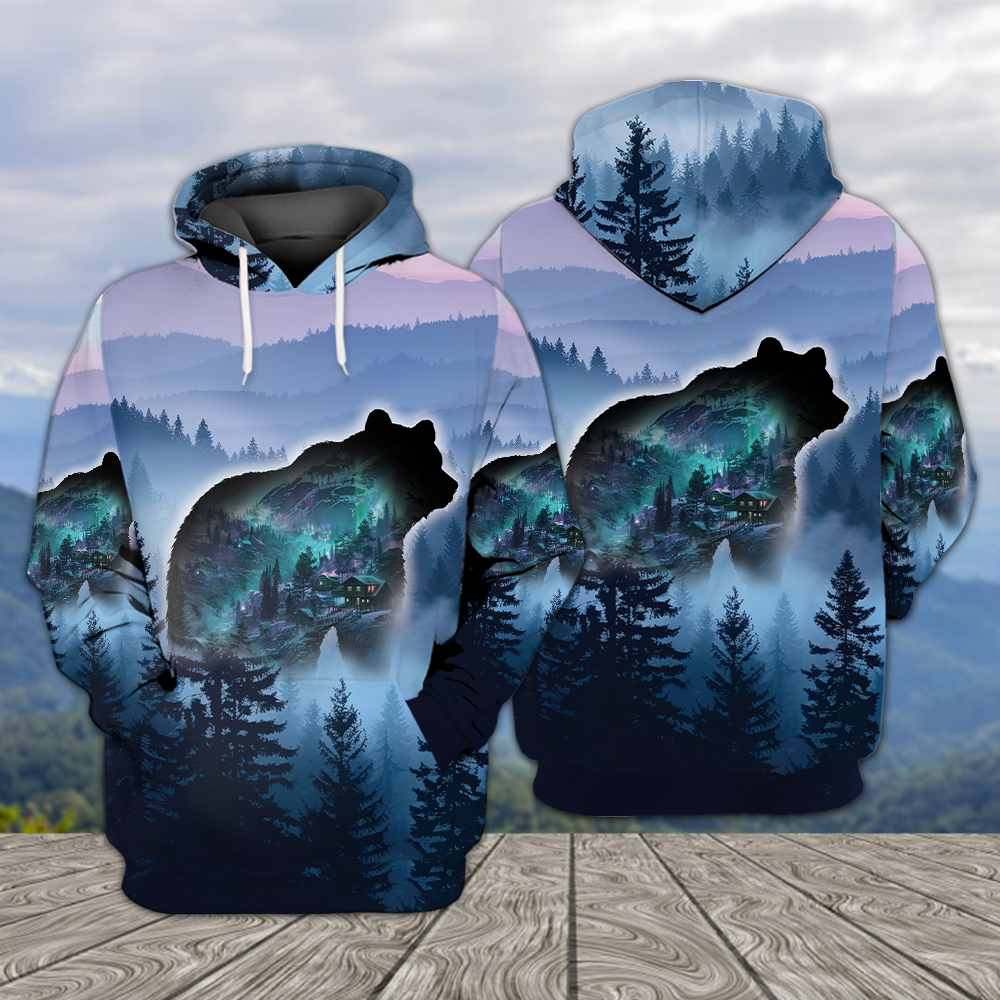 Aurora Bear Adventure Mountain All Over Print Shirt