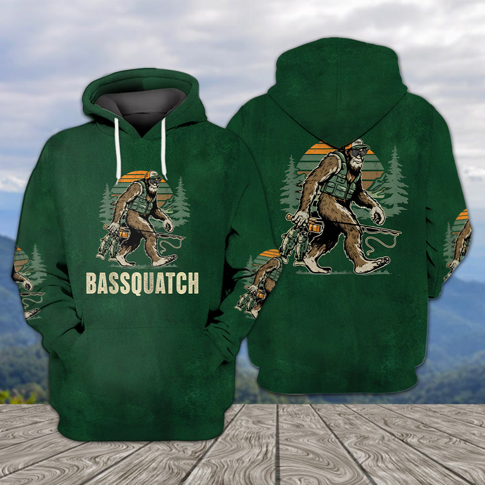 Bassquatch Bigfoot Fishing All Over Print Shirt