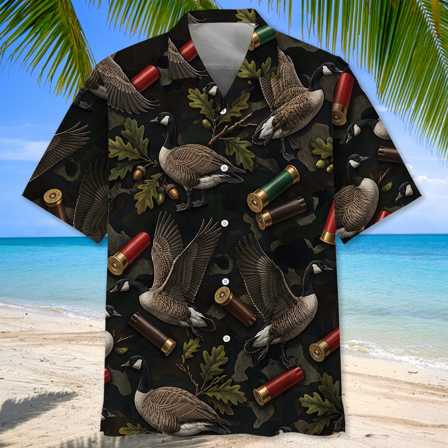Vintage Goose Hunting Camouflage Black Hawaiian Shirt