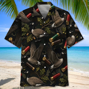 Vintage Goose Hunting Camouflage Black Hawaiian Shirt