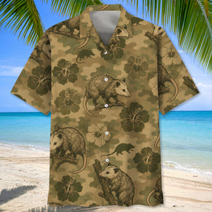 Opossum Hibiscus Camouflage Hawaiian Shirt