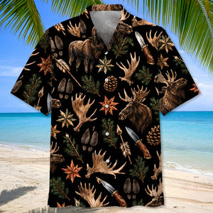 Moose Hunting Retro Black Hawaiian Shirt