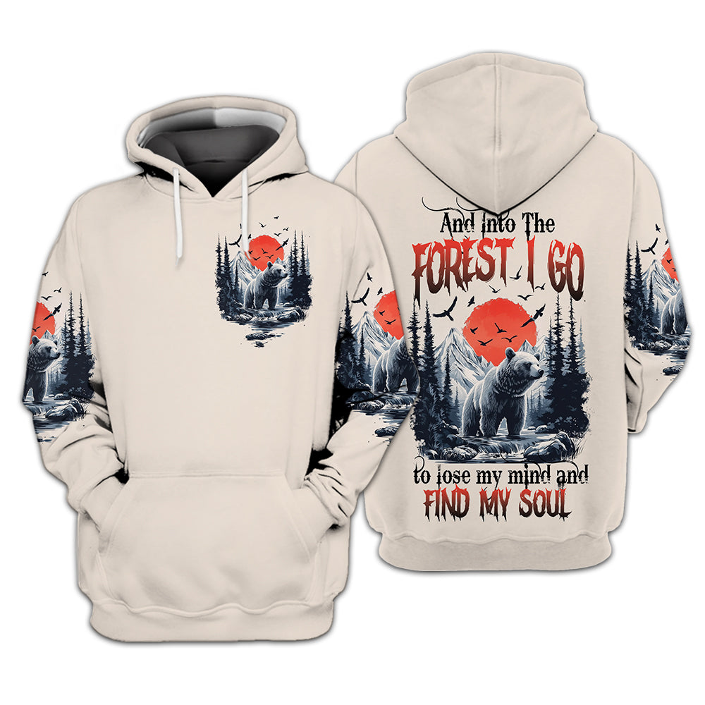 Into The Forest I Go Bear Red Sun All Over Print Shirt