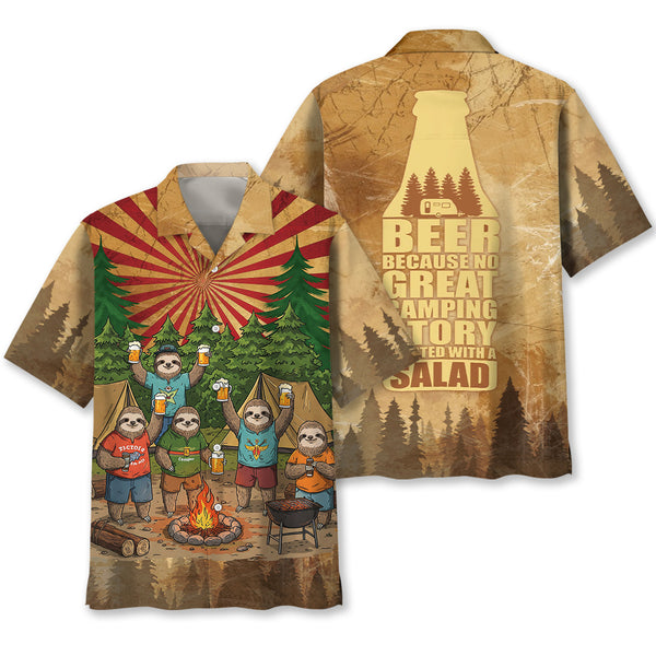 Sloth Camping Drinking Team Hawaiian Shirt