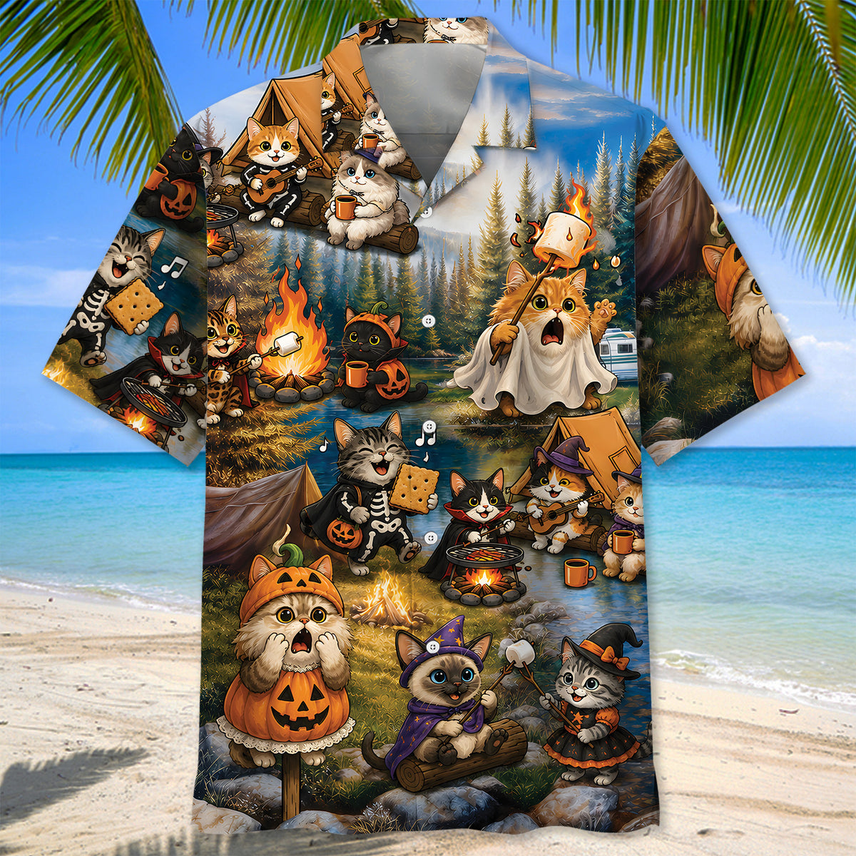 Vintage Cats Camping Hawaiian Shirt