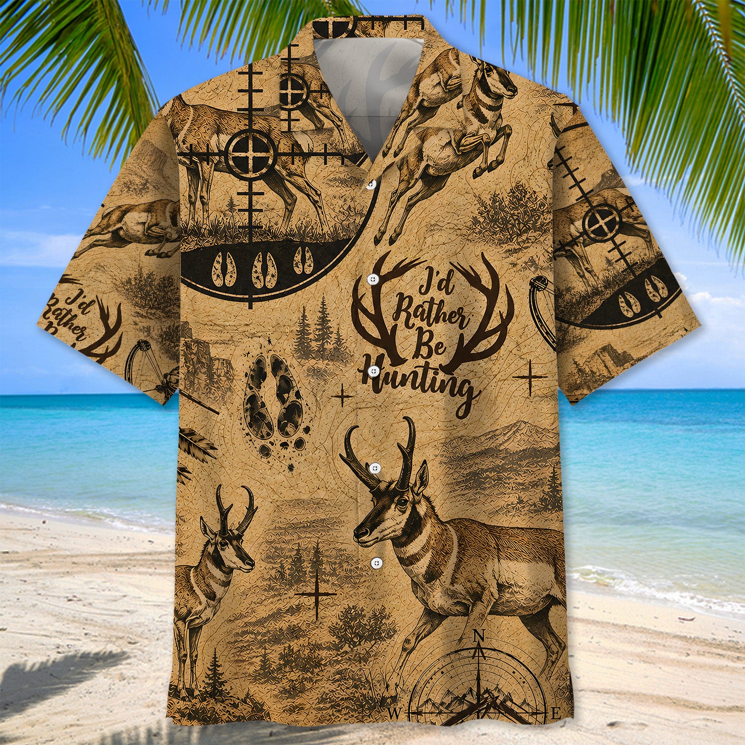 Pronghorn I'd Rather Be Hunting Hawaiian Shirt
