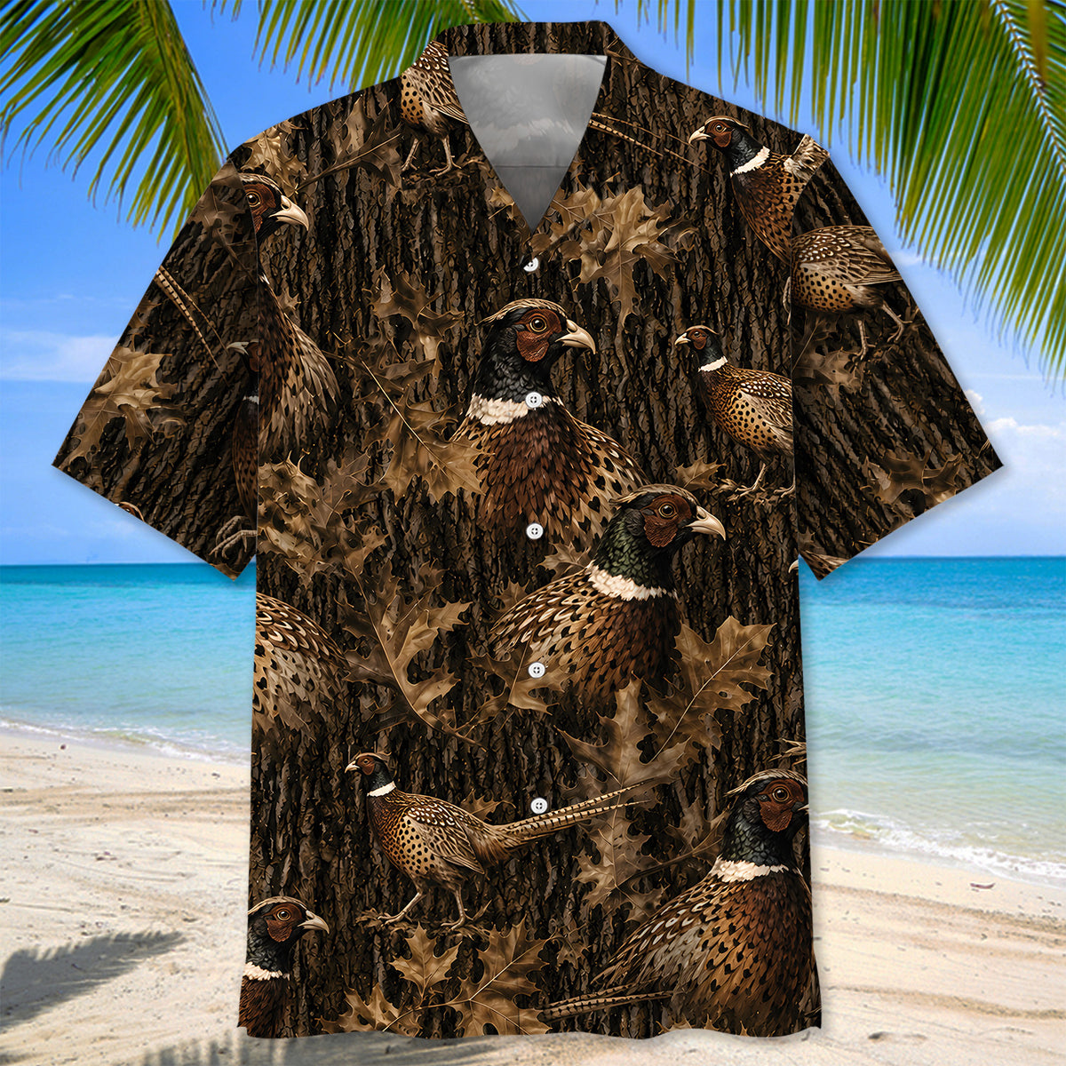 Vintage Pheasant Art Camo Hawaiian Shirt