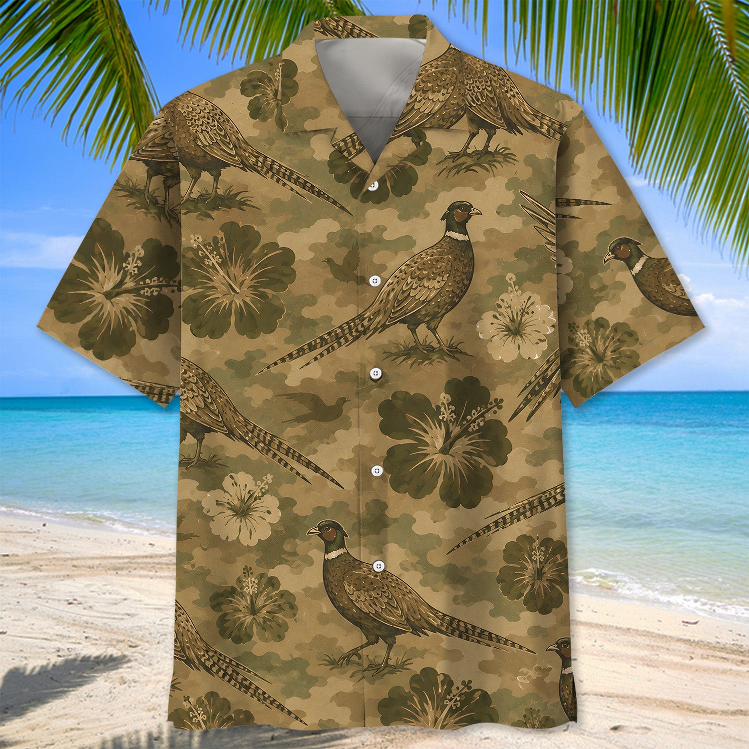 Pheasant Hibiscus Camouflage Hawaiian Shirt