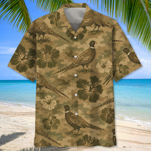 Pheasant Hibiscus Camouflage Hawaiian Shirt