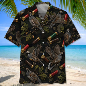 Vintage Quail Hunting Camouflage Black Hawaiian Shirt
