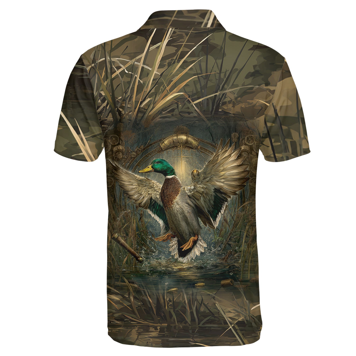 Mallard Duck Hunting Dark Camo Polo Men Shirt