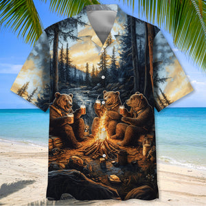 Bear Camping Drinking Night Hawaiian Shirt