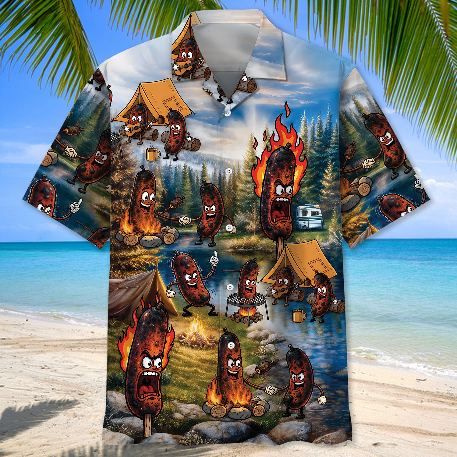 Burnt Sausages Funny Camping Hawaiian Shirt