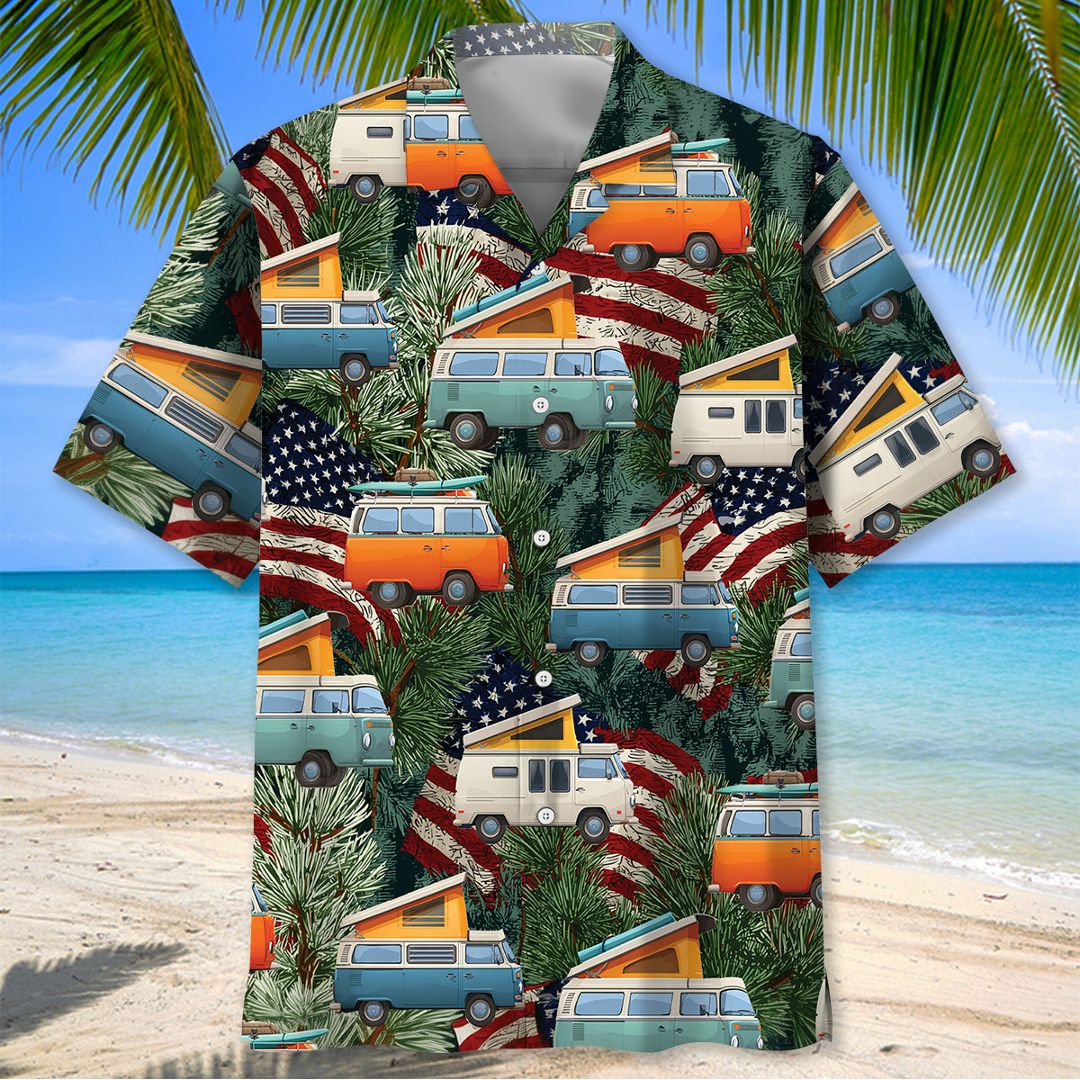 America Pop-Up Camper Car Hawaiian Shirt