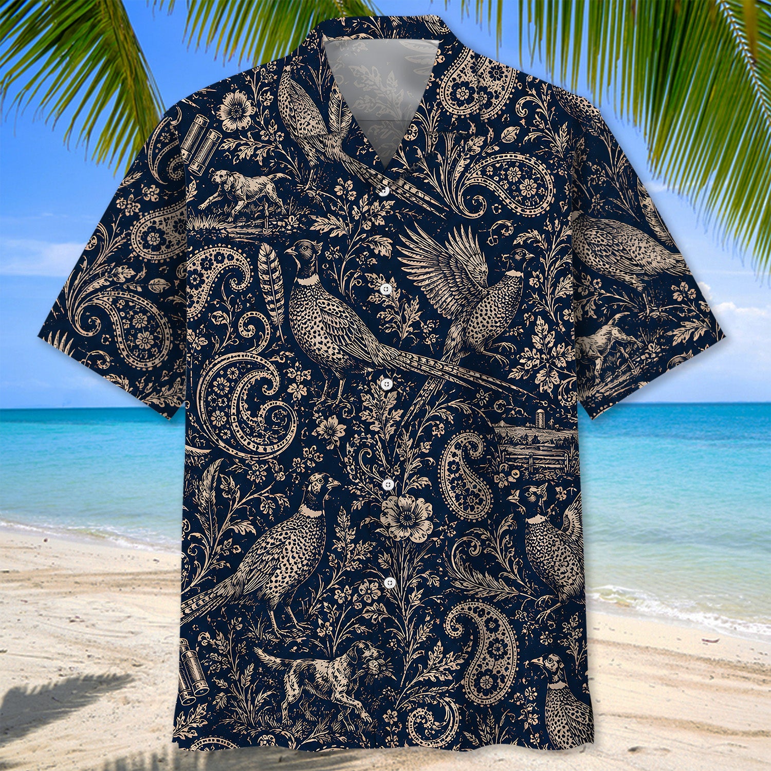 Midnight Wild Pheasant Hunting Paisley Hawaiian Shirt