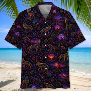 Midnight Coyote Neon Hawaiian Shirt